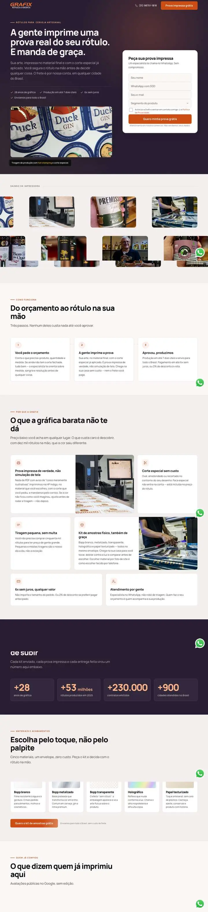 Landing page da Grafix, gráfica de rótulos
